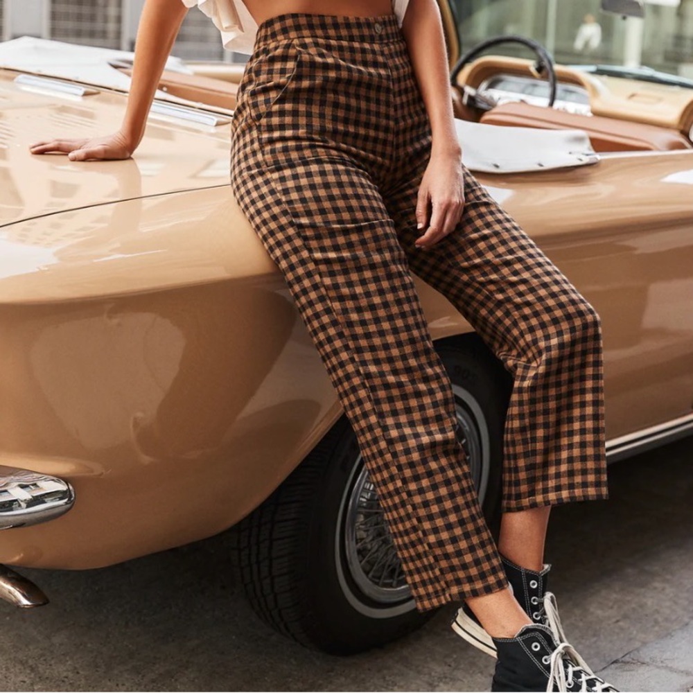 12th Tribe Bishop Tan Checkered Cropped Trousers | Womens size S